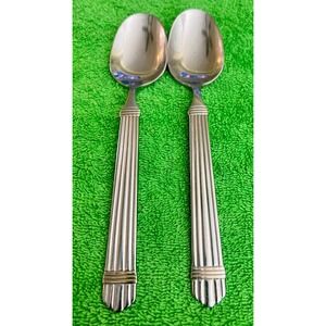 2-Wallace Royal Gold Bead OVAL SOUP SPOONS 18/10 Stainless Steel - 7 3/8"
